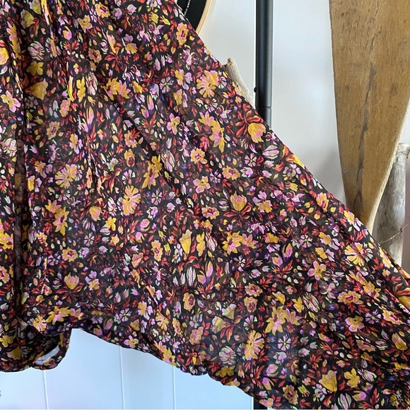 by Anthropologie Pauline Balloon-Sleeved Blouse Floral Black Tie Semi Sheer Top - Picture 5 of 15